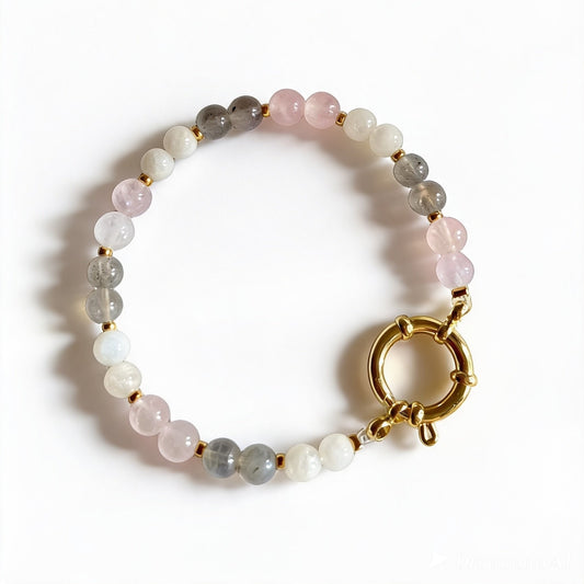 Moonstone, rose quartz and labradorite handmade bracelet – Brume bracelet by Cayumi