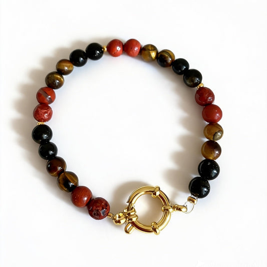 Tiger's eye, obsidian and red jasper handmade bracelet – Ember bracelet by Cayumi